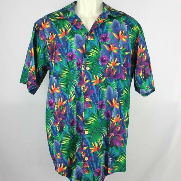 Comfort Zone USA Made Hawaiian Luau Camp Shirt Vivid Bird of Paradise & Iris XL - Picture 7 of 7